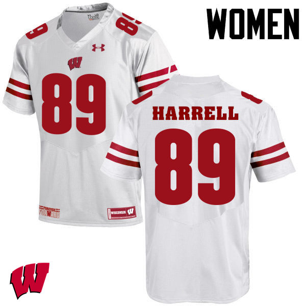 Wisconsin Badgers Women's #89 Deron Harrell NCAA Under Armour Authentic White College Stitched Football Jersey CZ40Q25IH